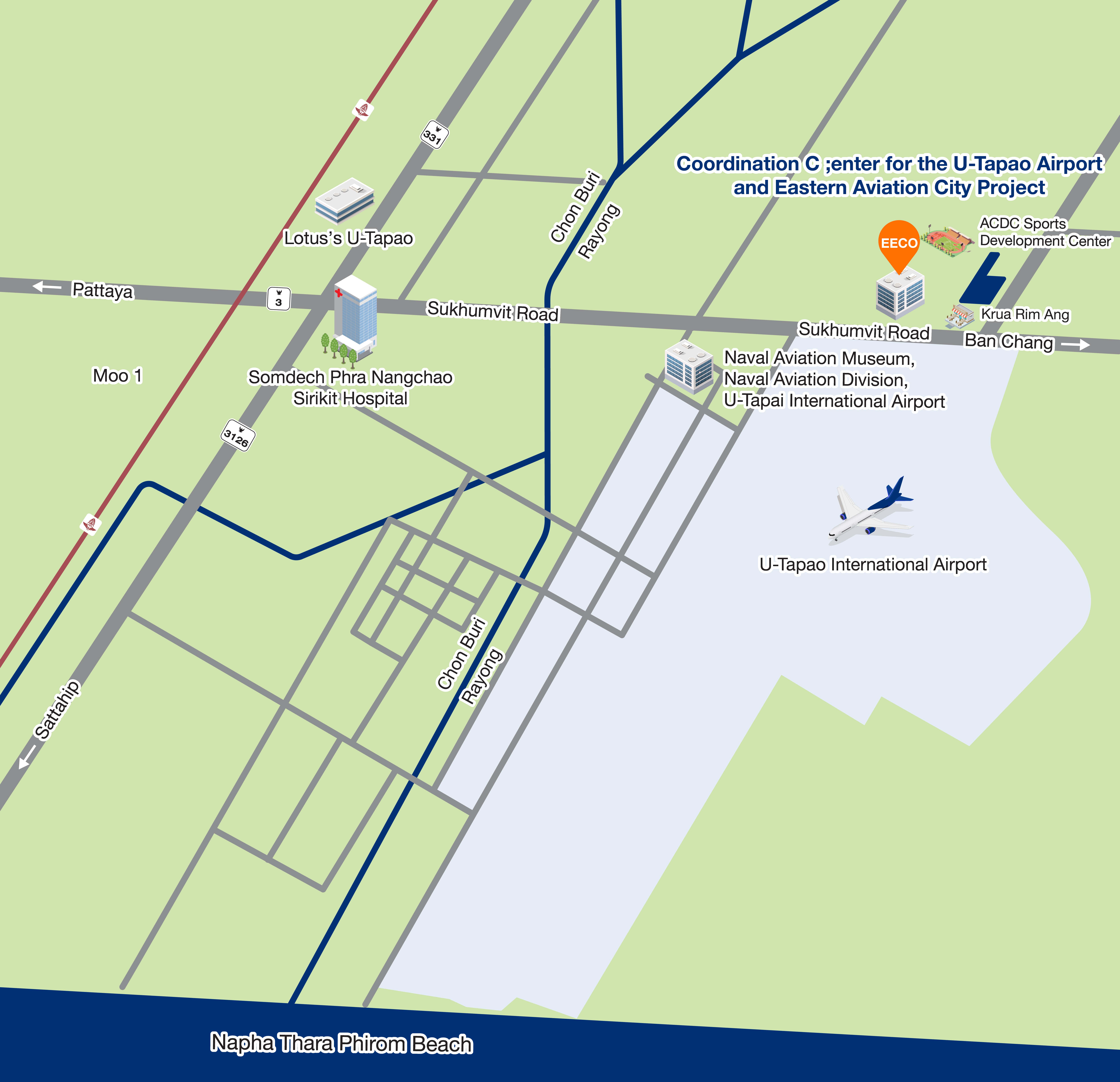 Utapao Map U-Tapao Airport and Eastern Aviation City - EECO